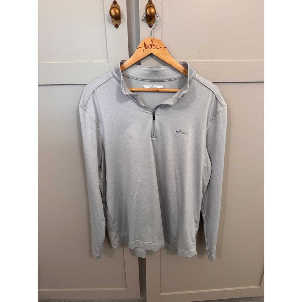 Greg Norman Mens Quarter Zip Pullover Light Gray Shark Logo Golf Sweater Size M